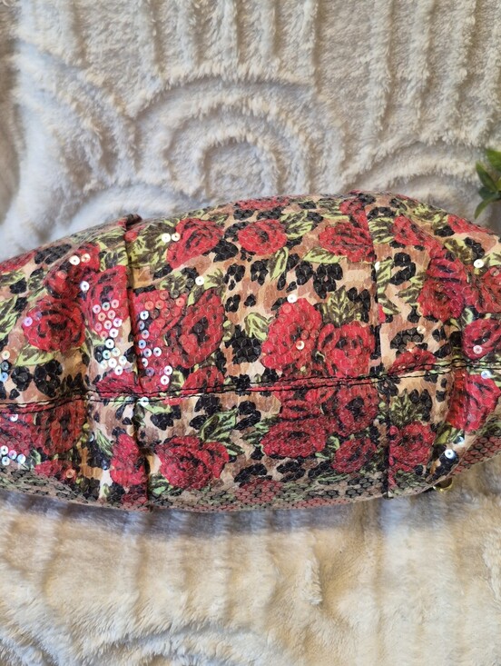 Betsey Johnson Sequined Pleated Tote Black Floral Hobo Handbag Purse Colorful main image 8